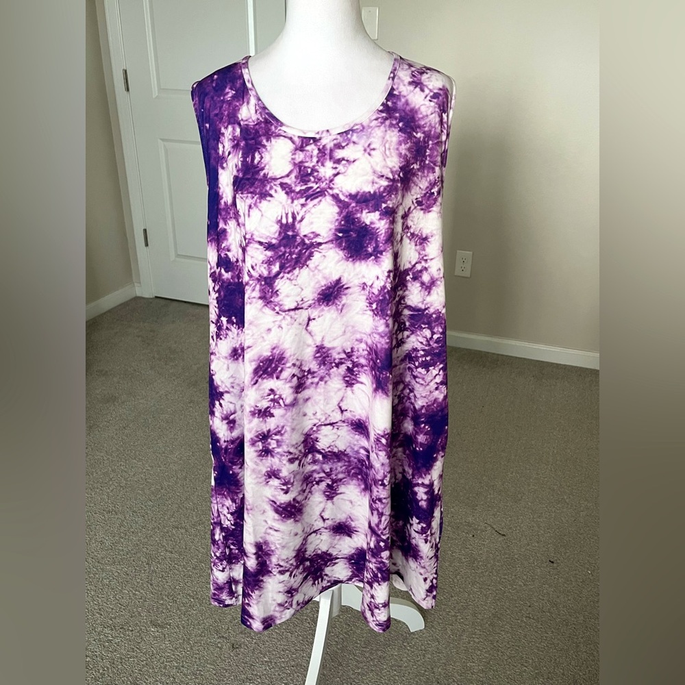 NWT Beyond The Plane Purple and White Tie Dye Dress Size 1X